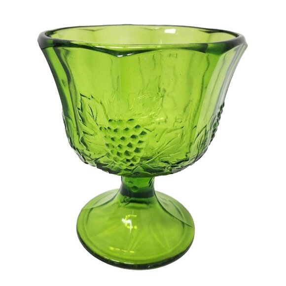 Vintage Indiana Glass Emerald Green Grape Pattern Colony Harvest Pedestal Bowl